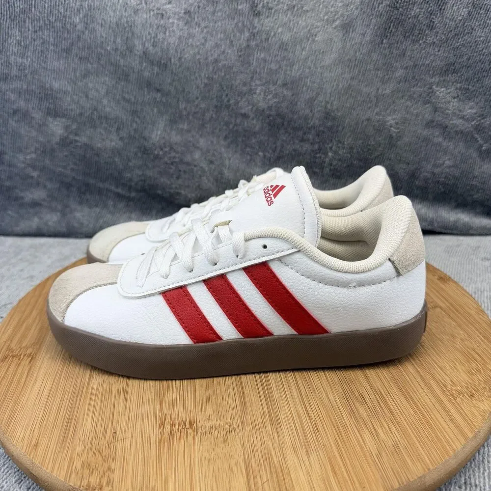 Adidas Shoes Girls Size 3.5 White Red Striped Gum Sole Low Top Sneakers IH3484